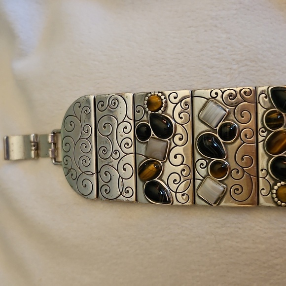 BRIGHTON Eye of the Tiger Multi-gemstone Scroll Wide Tile Bracelet - Picture 3 of 9